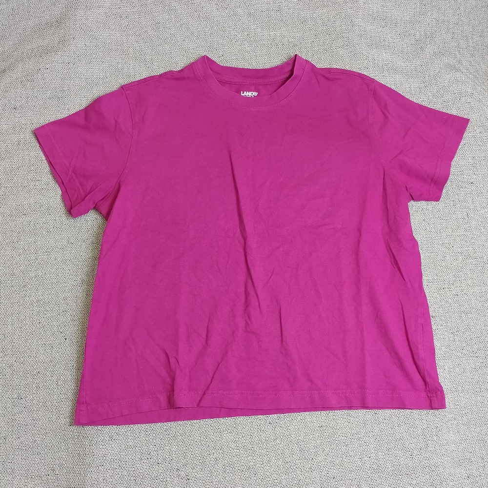 Lands End T-Shirt Womens L/P Magenta Excellent Short Sleeve Cotton Crew Neck